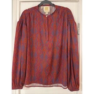Emily McCarthy Womens Lolli Top Medium Long Sleeve Geometric Snakeskin Multi